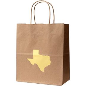 6 Texas Gift Bag with Gold Foil State of Texas Shape White Kraft Gift Bag Cub Size 8 x 4 3/4 x 10 1/4 Inches
