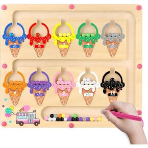Syahro Magnetic Color and Number Maze Toy, Wooden Magnet Balls Puzzles Board, Fine Motor Skills Toddler Activities, Montessori Gift for Boys Girls 3-5 Years Old, Preschool Busy Board for Kids