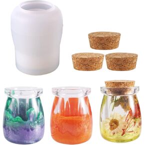 قوالب برطمانات الراتنج من لوكسوين، قالب برطمانات سيليكون مع 3 قطع من الفلين، قوالب الراتنج لبرطمانات التخزين المصنوعة يدويًا من الإيبوكسي، زجاجة تخزين، حاوية مجوهرات، ديكور المنزل in Kuwait