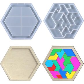 قالب سيليكون لغز Koelin Tangram، مجموعة قوالب راتنج أحجية الصور المقطوعة السداسية، مجموعة Tangram للعبة الألغاز، صناعة الراتنج، الحرف اليدوية المصنوعة يدويًا من الراتنج in Kuwait