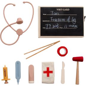 طقم الطبيب الخشبي من إيركيود للأطفال الصغار | مجموعة لعب التظاهر للطبيب مكونة من 9 قطع | مجموعة لعب الأطباء للأطفال مع صندوق تخزين طبي | ألعاب تعليمية للأولاد والبنات من عمر 3 سنوات فما فوق in Kuwait