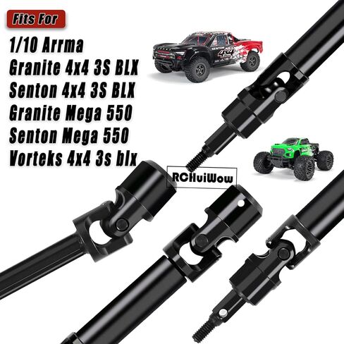 جزء ترقية محور عمود محرك RCHuiWow RC لـ 1/10 Arrma Granite/Senton 4x4 3S Blx (Mega 550)/Vorteks 3s blx، أعمدة محرك فولاذية صلبة CVD مع سداسي، 4 قطع، أسود in Kuwait