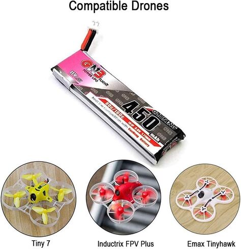 GNB 4 قطع 450 مللي أمبير 1 ثانية HV بطارية ليبو JST-PH 2.0 3.8 فولت 80C PowerWhoop mCPX موصل لـ EMAX Tinyhawk 2 Micro FPV Racing Drone (450 مللي أمبير 1 ثانية) in Kuwait