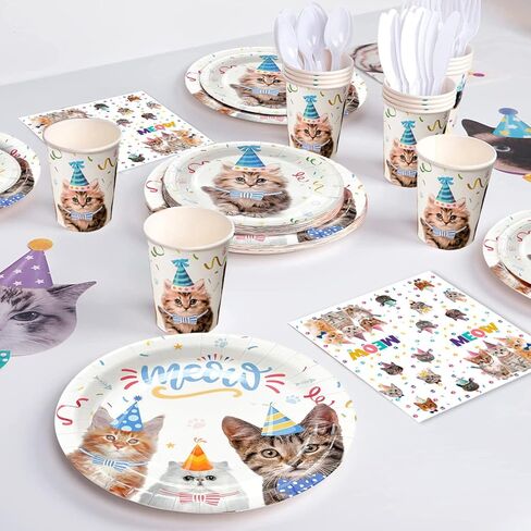 لوازم حفلات اعياد الميلاد على شكل قطة، 167 قطعة من ديكورات عيد ميلاد القطط ومجموعة ادوات المائدة بطابع القطط، اطباق ومناديل حفلات الخ، لوازم حفلات اعياد الميلاد بطابع القط in Kuwait