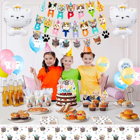 لوازم حفلات اعياد الميلاد على شكل قطة، 167 قطعة من ديكورات عيد ميلاد القطط ومجموعة ادوات المائدة بطابع القطط، اطباق ومناديل حفلات الخ، لوازم حفلات اعياد الميلاد بطابع القط in Kuwait