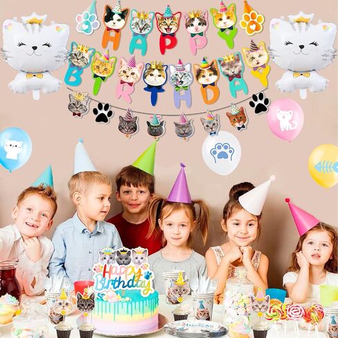 لوازم حفلات اعياد الميلاد على شكل قطة، 167 قطعة من ديكورات عيد ميلاد القطط ومجموعة ادوات المائدة بطابع القطط، اطباق ومناديل حفلات الخ، لوازم حفلات اعياد الميلاد بطابع القط in Kuwait