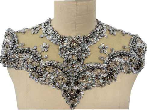 Zbroh Handmade Rhinestones Trin Lace Patches Sew on Beads Sequins Applique for Dress Clothes Neckline (deepgreen) in Saudi Arabia