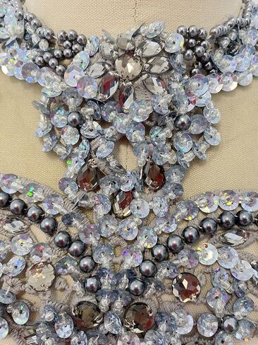 Zbroh Handmade Rhinestones Trin Lace Patches Sew on Beads Sequins Applique for Dress Clothes Neckline (deepgreen) in Saudi Arabia