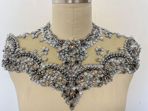 Zbroh Handmade Rhinestones Trin Lace Patches Sew on Beads Sequins Applique for Dress Clothes Neckline (deepgreen) in Saudi Arabia