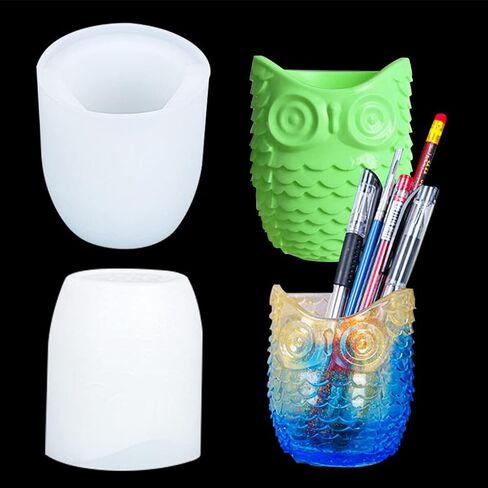 FineInno Pen Cup Resin Silicone Mold, Owl Candle Holder Mold, Epoxy Casting Mold Planter, Storage Jar Mold for Jewelry Trinkets Beads Candy Container, Home Decor in Saudi Arabia
