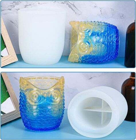 FineInno Pen Cup Resin Silicone Mold, Owl Candle Holder Mold, Epoxy Casting Mold Planter, Storage Jar Mold for Jewelry Trinkets Beads Candy Container, Home Decor in Saudi Arabia