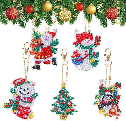 سلاسل المفاتيح اللوحة الماس عيد الميلاد، 5D DIY الماس اللوحة عدة، سانتا كلوز ثلج الماس اللوحة مجموعات، زخرفة اللوحة الماس، حلية قلادة حجر الراين، الماس اللوحة حلقة رئيسية in Kuwait