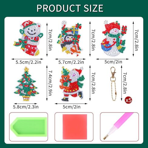 سلاسل المفاتيح اللوحة الماس عيد الميلاد، 5D DIY الماس اللوحة عدة، سانتا كلوز ثلج الماس اللوحة مجموعات، زخرفة اللوحة الماس، حلية قلادة حجر الراين، الماس اللوحة حلقة رئيسية in Kuwait