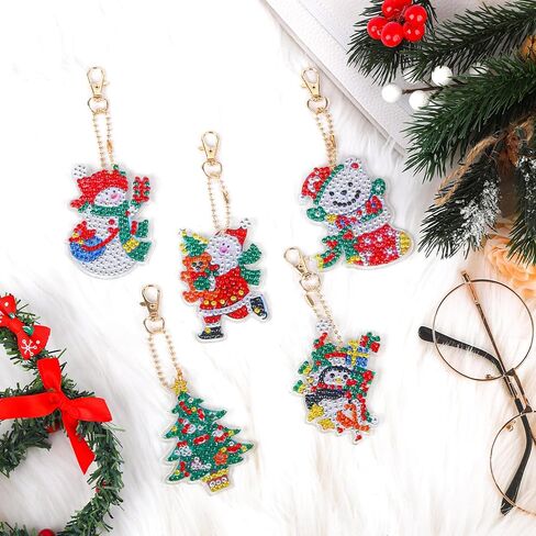 سلاسل المفاتيح اللوحة الماس عيد الميلاد، 5D DIY الماس اللوحة عدة، سانتا كلوز ثلج الماس اللوحة مجموعات، زخرفة اللوحة الماس، حلية قلادة حجر الراين، الماس اللوحة حلقة رئيسية in Kuwait