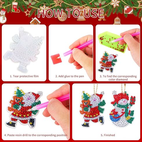 سلاسل المفاتيح اللوحة الماس عيد الميلاد، 5D DIY الماس اللوحة عدة، سانتا كلوز ثلج الماس اللوحة مجموعات، زخرفة اللوحة الماس، حلية قلادة حجر الراين، الماس اللوحة حلقة رئيسية in Kuwait