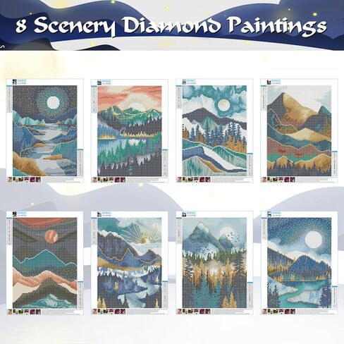 زينيري مجموعة رسم ماسية خماسية الابعاد للبالغين من 8 قطع، مجموعات رسم ماسية خماسية الابعاد للاطفال والمبتدئين، لوحات حفر كاملة مع ادوات لتزيين جدران المنزل (12×16 انش) in Kuwait