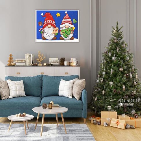وونمون عيد الميلاد الماس اللوحة للبالغين، DIY الحفر المستديرة عيد الميلاد جنوم الماس اللوحة الفنية مجموعات للأطفال، الطلاء بالأرقام النقاط الماس مع الملحقات حصيلة لديكور الجدار (12 × 16 بوصة) in Kuwait