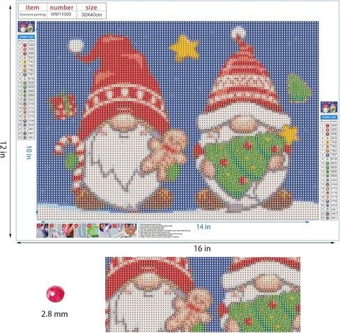 وونمون عيد الميلاد الماس اللوحة للبالغين، DIY الحفر المستديرة عيد الميلاد جنوم الماس اللوحة الفنية مجموعات للأطفال، الطلاء بالأرقام النقاط الماس مع الملحقات حصيلة لديكور الجدار (12 × 16 بوصة) in Kuwait