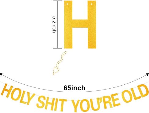 لافتة مكتوب عليها Holy Sht You're Old Banner ذهبية لعيد الميلاد ووشاح أبيض مكتوب عليه Old As Sht للاحتفال بعيد الميلاد وحفلات التقاعد in Kuwait