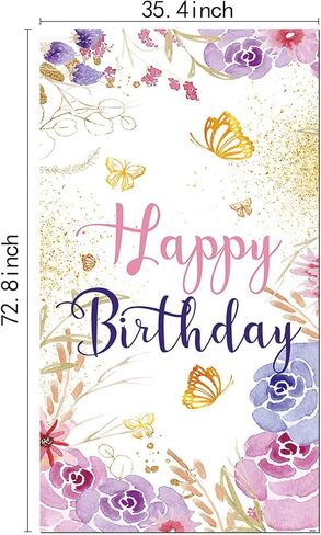 لافتة باب عيد ميلاد سعيد على شكل فراشة زهرية، لوازم ديكور لحفلات أعياد الميلاد للفتيات، لافتة باب لحفلات أعياد الميلاد، لافتة طاولة الكيك، مقاس 72.8 × 35.4 بوصة، لافتة معلقة خارجية وداخلية in Kuwait