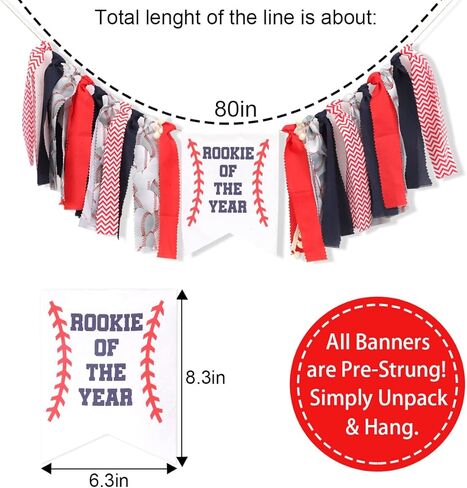 راية Rookie of the Year - لافتة كرسي مرتفع لعيد الميلاد الأول/الأول للبيسبول، ديكورات حفلات عيد ميلاد البيسبول، لافتة كرسي مرتفع لعيد الميلاد الأول للأولاد، لافتة رياضية لعيد الميلاد الأول in Kuwait