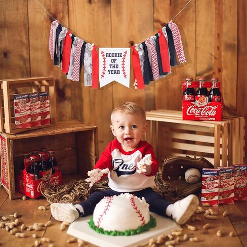 راية Rookie of the Year - لافتة كرسي مرتفع لعيد الميلاد الأول/الأول للبيسبول، ديكورات حفلات عيد ميلاد البيسبول، لافتة كرسي مرتفع لعيد الميلاد الأول للأولاد، لافتة رياضية لعيد الميلاد الأول in Kuwait