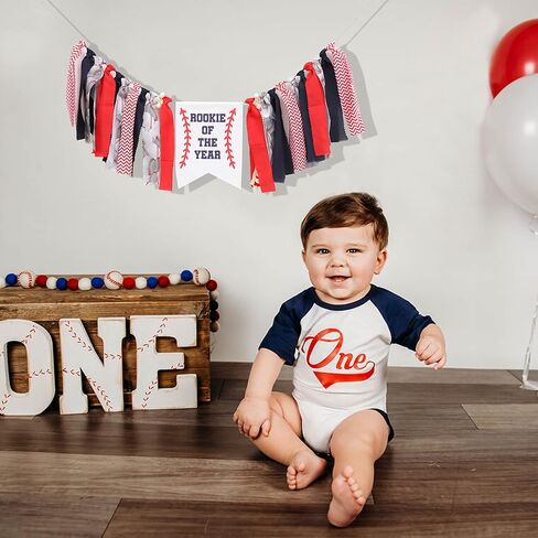 راية Rookie of the Year - لافتة كرسي مرتفع لعيد الميلاد الأول/الأول للبيسبول، ديكورات حفلات عيد ميلاد البيسبول، لافتة كرسي مرتفع لعيد الميلاد الأول للأولاد، لافتة رياضية لعيد الميلاد الأول in Kuwait