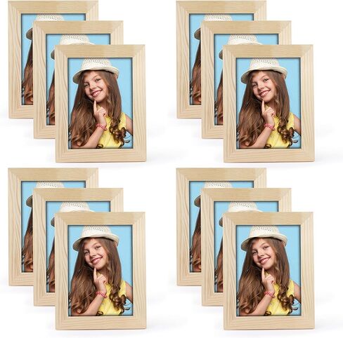 اطارات صور يدوية الصنع من 12 قطعة من الخشب غير المصقول مقاس 5×7، اطارات صور من خشب الصنوبر الصلب للتزيين، لمشاريع الرسم الفنية والحرفية، (مقاس اطار 7×9 يحمل صور 7×5) للبالغين والاطفال in Kuwait