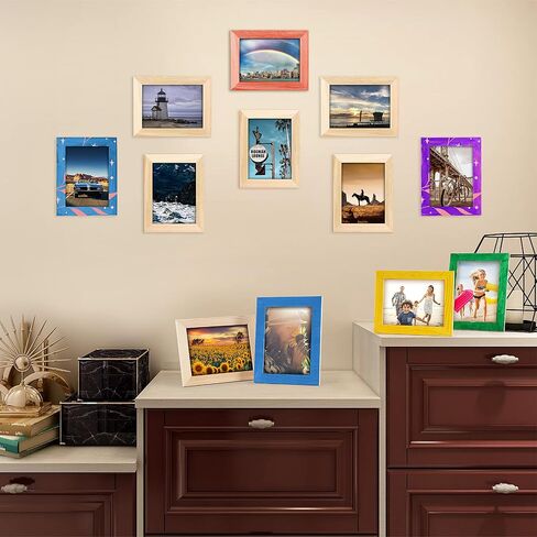 اطارات صور يدوية الصنع من 12 قطعة من الخشب غير المصقول مقاس 5×7، اطارات صور من خشب الصنوبر الصلب للتزيين، لمشاريع الرسم الفنية والحرفية، (مقاس اطار 7×9 يحمل صور 7×5) للبالغين والاطفال in Kuwait