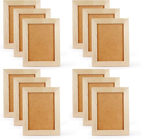 اطارات صور يدوية الصنع من 12 قطعة من الخشب غير المصقول مقاس 5×7، اطارات صور من خشب الصنوبر الصلب للتزيين، لمشاريع الرسم الفنية والحرفية، (مقاس اطار 7×9 يحمل صور 7×5) للبالغين والاطفال in Kuwait