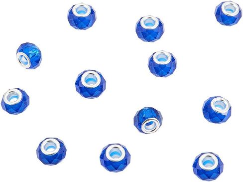 NBEADS 100 قطعة من الخرز الزجاجي الكريستالي ذو الأوجه باللون الأزرق الداكن 100 قطعة من خرز Lampwork الأوروبي ذو الفتحات الكبيرة مع نوى نحاسية فضية اللون مجوهرات مطرزة بالخرز العثور على لوازم الحرف اليدوية in Kuwait