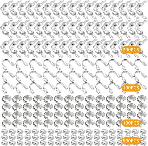 900pcs Silver Metal Tube Crimp Beads Half Round Open Crimp Beads Knot Covers Wire Guardians Bead End Tips with a Box for DIY Bracelet Necklace Jewelry Making Supplies, 4 Styles in Kuwait