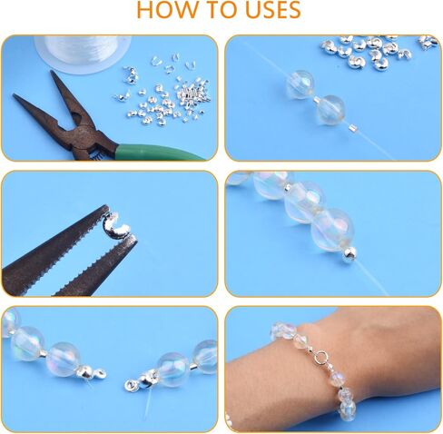 900pcs Silver Metal Tube Crimp Beads Half Round Open Crimp Beads Knot Covers Wire Guardians Bead End Tips with a Box for DIY Bracelet Necklace Jewelry Making Supplies, 4 Styles in Kuwait