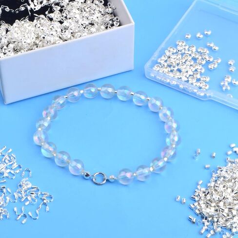 900pcs Silver Metal Tube Crimp Beads Half Round Open Crimp Beads Knot Covers Wire Guardians Bead End Tips with a Box for DIY Bracelet Necklace Jewelry Making Supplies, 4 Styles in Kuwait