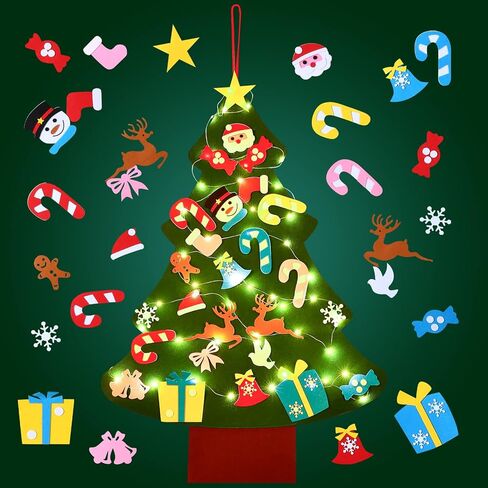 3.3FT DIY Felt Christmas Tree Kits Decorations, Christmas Wall Hanging Ornaments Crafts with 26 accessories，5m Lights string for Party/Home Wall Decor & Kids/Toddler DIY Felt Christmas Favors Supplies in Kuwait