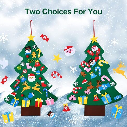 3.3FT DIY Felt Christmas Tree Kits Decorations, Christmas Wall Hanging Ornaments Crafts with 26 accessories，5m Lights string for Party/Home Wall Decor & Kids/Toddler DIY Felt Christmas Favors Supplies in Kuwait
