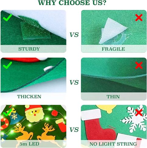 3.3FT DIY Felt Christmas Tree Kits Decorations, Christmas Wall Hanging Ornaments Crafts with 26 accessories，5m Lights string for Party/Home Wall Decor & Kids/Toddler DIY Felt Christmas Favors Supplies in Kuwait