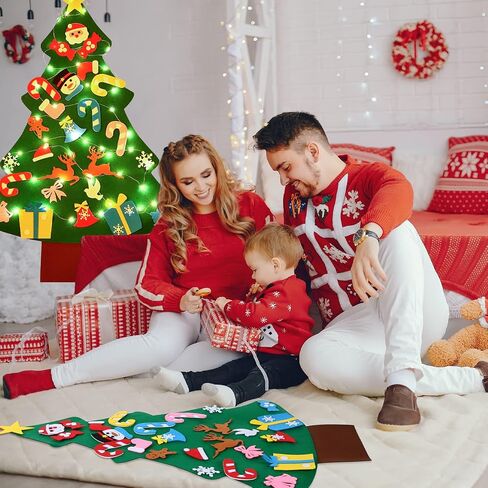 3.3FT DIY Felt Christmas Tree Kits Decorations, Christmas Wall Hanging Ornaments Crafts with 26 accessories，5m Lights string for Party/Home Wall Decor & Kids/Toddler DIY Felt Christmas Favors Supplies in Kuwait