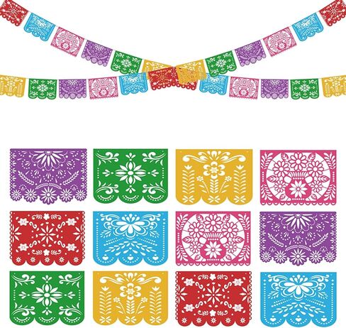 2Pack Mexican Party Banner, 18 Feet Plastic Fiesta Banner Cinco de Mayo Dia De Los Muertos Decor Day of The Dead Papel Picado Decorations in Kuwait