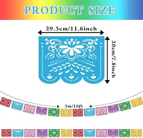 2Pack Mexican Party Banner, 18 Feet Plastic Fiesta Banner Cinco de Mayo Dia De Los Muertos Decor Day of The Dead Papel Picado Decorations in Kuwait