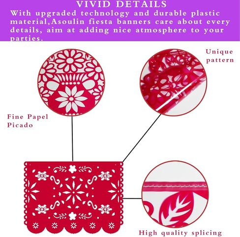 2Pack Mexican Party Banner, 18 Feet Plastic Fiesta Banner Cinco de Mayo Dia De Los Muertos Decor Day of The Dead Papel Picado Decorations in Kuwait