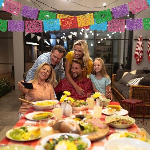 2Pack Mexican Party Banner, 18 Feet Plastic Fiesta Banner Cinco de Mayo Dia De Los Muertos Decor Day of The Dead Papel Picado Decorations in Kuwait