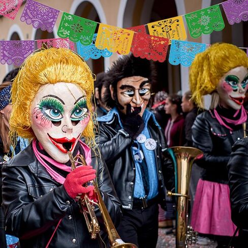 2Pack Mexican Party Banner, 18 Feet Plastic Fiesta Banner Cinco de Mayo Dia De Los Muertos Decor Day of The Dead Papel Picado Decorations in Kuwait