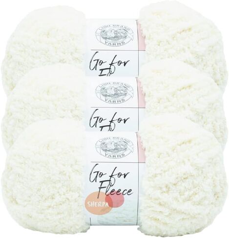 Lion Brand Yarn Go for Fleece Sherpa Jumbo Yarn for Knitting, Crocheting, and Crafting, 3 Pack, Cream in Saudi Arabia