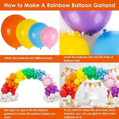 Holicolor Rainbow Balloon Arch Kit 138pcs 5 10 12 18 Inch 8 Assorted Color Latex Balloons Garland for Birthday Wedding Baby Shower Engagement Anniversary Decorations in Kuwait