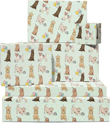 CENTRAL 23 Dog Wrapping Paper - Happy Birthday Wrapping Paper For Pet Dog - 6 Giftwrap Sheets - For Men Women - Fur Parents - Comes With Stickers - Recyclable in Saudi Arabia
