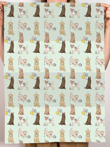 CENTRAL 23 Dog Wrapping Paper - Happy Birthday Wrapping Paper For Pet Dog - 6 Giftwrap Sheets - For Men Women - Fur Parents - Comes With Stickers - Recyclable in Saudi Arabia