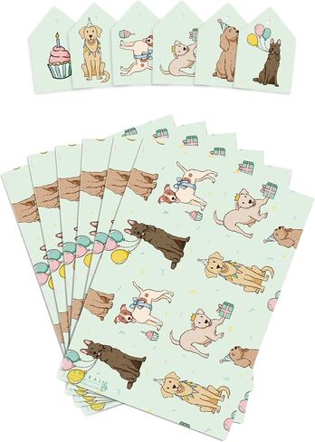 CENTRAL 23 Dog Wrapping Paper - Happy Birthday Wrapping Paper For Pet Dog - 6 Giftwrap Sheets - For Men Women - Fur Parents - Comes With Stickers - Recyclable in Saudi Arabia