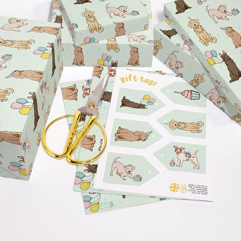 CENTRAL 23 Dog Wrapping Paper - Happy Birthday Wrapping Paper For Pet Dog - 6 Giftwrap Sheets - For Men Women - Fur Parents - Comes With Stickers - Recyclable in Saudi Arabia