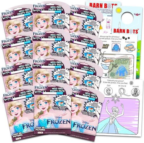 Disney Frozen Imagine Ink Coloring Book Set for Kids - 12 Pack No-Mess Magic Ink Coloring Books featuring Frozen Elsa and Anna with Barn Bots Stickers and Door Hanger (Frozen Party Favors Bundle) in Saudi Arabia